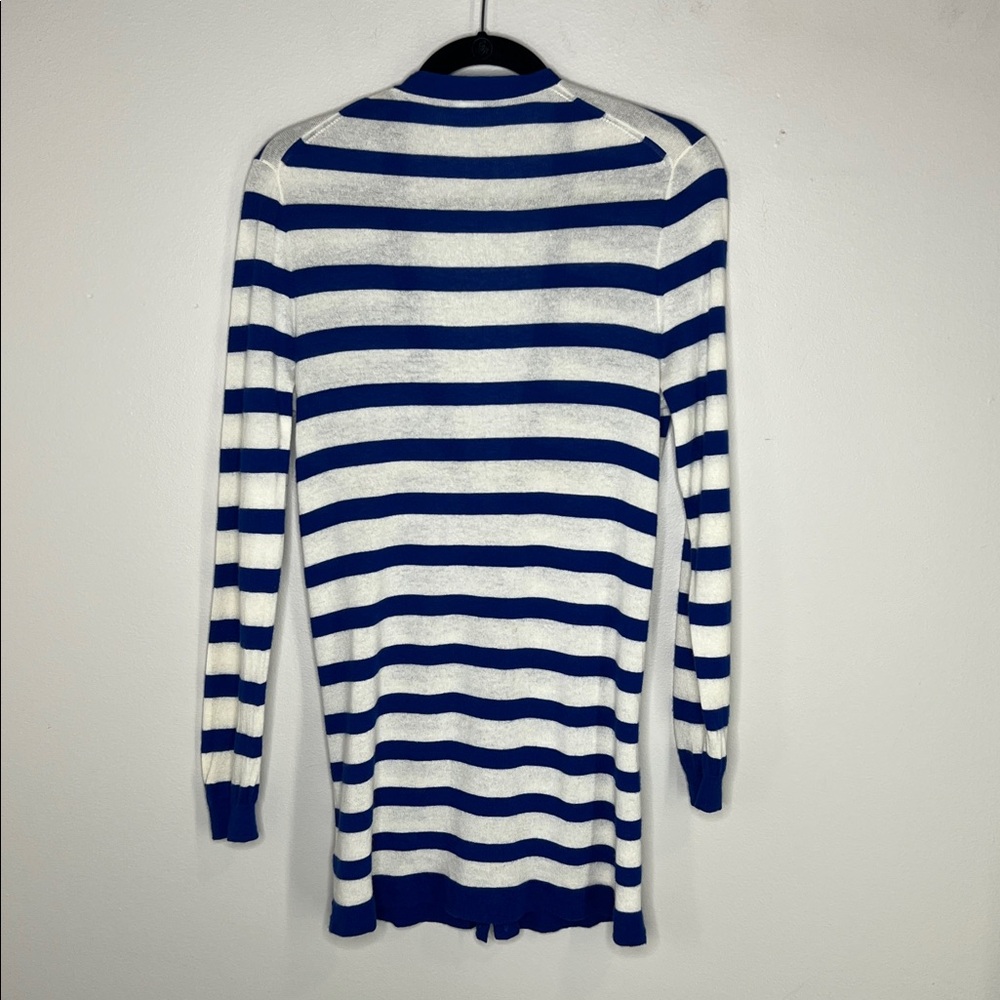 J. Crew 100% Cashmere Nautical blue and white stripe cardigan size Medium - Picture 12 of 13